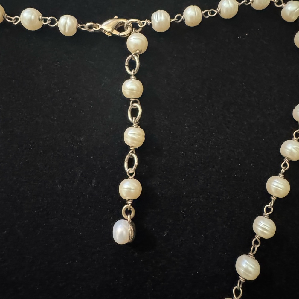 Faux Pearl & Pink Teardrop Necklace - Picture 3 of 5
